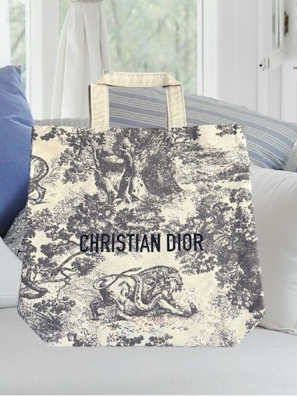 Christian Dior Toile de Jouy Tote Bag - Cream & gray